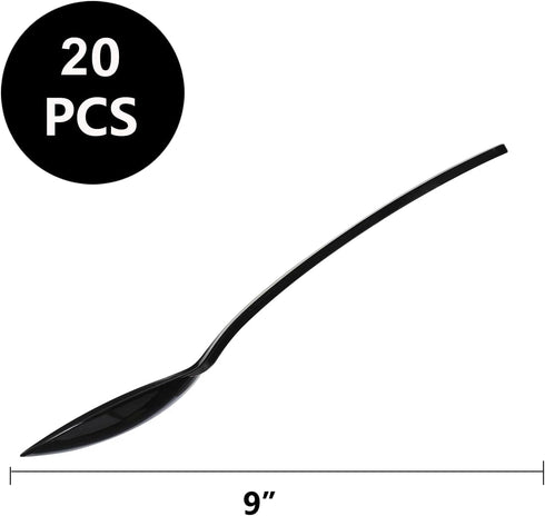 Disposable Plastic Spoons, 9 Inch, 20 Count, Heat Resistant, Heavy Duty Bulk Serving Utensils Set, Food Safe Material, BPA Free, Black...