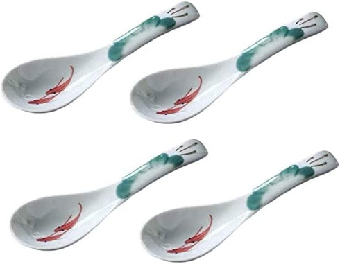 Ceramic Soup Spoons set, Chinese Style Glaze Porcelain Rice Spoons, Asian Tableware spoons Set of 4 (Dark green)...