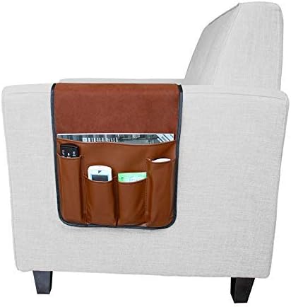 IPENNY No-slip Leather Sofa Couch Remote Control Holder Chair Armrest Caddy Pocket Organizer Storage Bag for Cellphone Tablet Notepad Book Magazin...