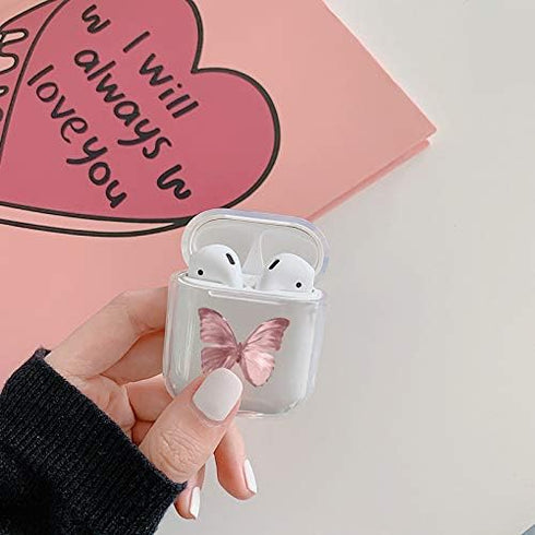 JOYLAND Clear Couple Case Cover for AirPod 1&2, Butterfly Case Crystal Clear Bright Transparent Glossy Smooth Anti-dust Flexible Protective Cover ...