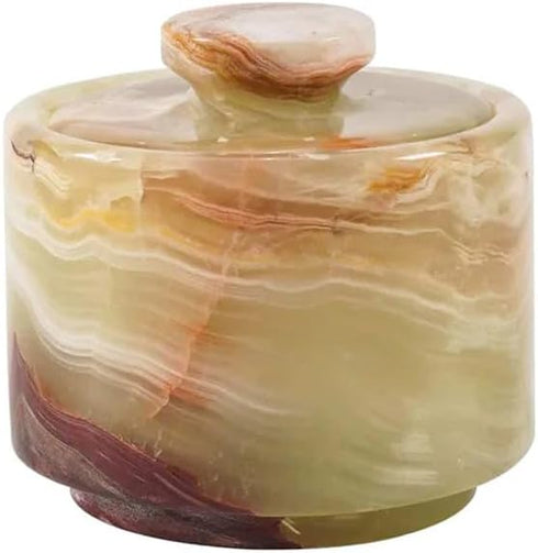 3" x 3" marble salt celler with lid 3.5oz, herb pot & candy bowl for modern kitchen countertop, trinket jewelry dish decorative container (Green O...