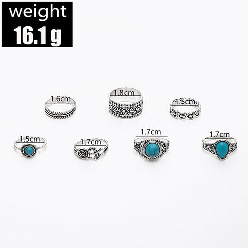 Bohemian Turquoise Ring for Women Western Rings Jewelry Stackable Knuckle Ring Set Vintage Rose Leaf Ring Set for Women Gifts...