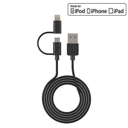 Cellet Combo iPhone Charger Cable & Micro USB Cable Compatible for iPhone 13 Pro Max Mini 12 11 Pro Max Xs Xs Max Xr X 8 iPad Pro 10.5-inch iPad A...