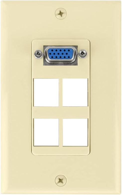 VGA + 4 port Keystone Wall Plate (Ivory)...