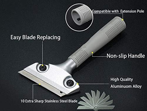 Glass Scraper, Stove Cleaner, Extendable Razor Blade Sticker/paint Scraper Remover for Window Tile Glass Windshield Tile Granite Wall Cleaning Han...