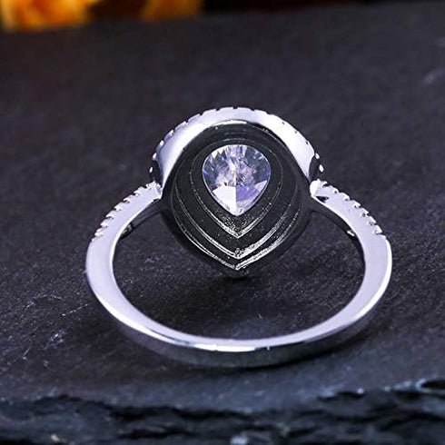 FAONIE White Gold Plated Teardrop Halo Pear Cut Cubic Zirconia CZ Engagement Wedding Ring For Women (9)...