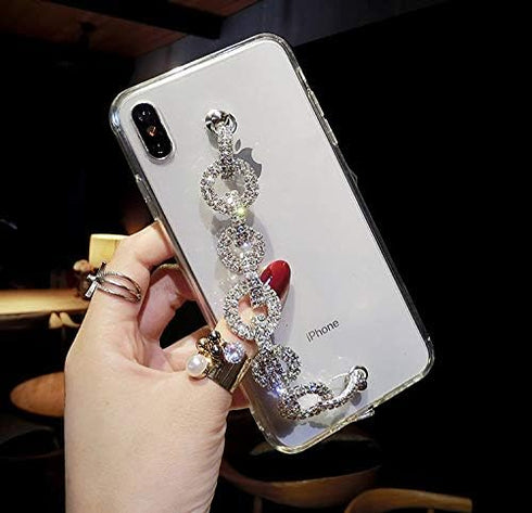 BONITEC Jesiya for iPhone Xs Max Case Clear Bracelet 3D Glitter Sparkle Bling Strap Luxury Shiny Crystal Rhinestone Diamond Silver Chain Protectiv...