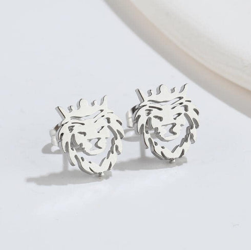 Hollow Crown Lion King Earrings Pendant Necklace Set for Men Women Stainless Steel Lion Head Necklace Jewelry...