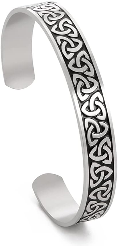 Celtic Knot Bracelet For Women Men Stainless Steel Cross Triquetra Celtic Open Bangle Bracelet Vintage Symbol Cuff Bangle Viking Norse Irish Amule...