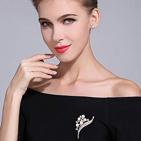 Women's Flower Brooch Pin Pearl Diamond Breastpin for Wedding/Banquet/Bouquet...