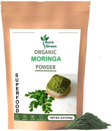 Aura Green Moringa Powder Organic, 3.5oz, Non-GMO, Organic Superfood, High Protein, Boost Energy, Pure Moringa Powder Enhance Immunity, Moringa ol...
