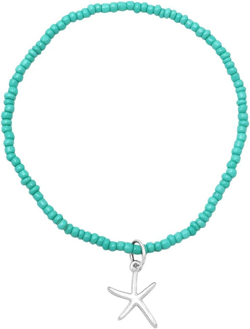Rosemarie & Jubalee Women's Colorful Seed Bead Ankle Bracelet With Charm Stretch Anklet...