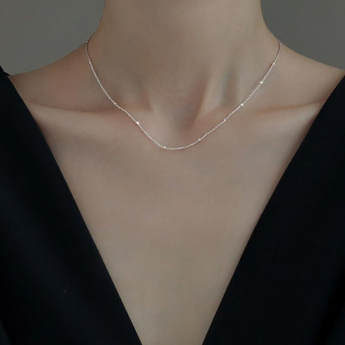 Simple Choker Necklace for Women 925 Sterling Silver Dainty Satellite Bead Pendant Clavicle Chain Minimalist Mother‘s Day Graduation Jewelry Gift ...