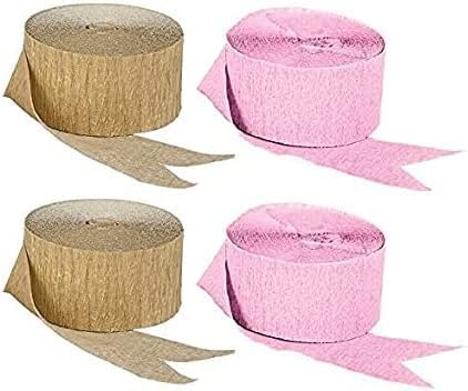 Pink and Dark Metallic Gold Crepe Paper Streamers; Made in USA...