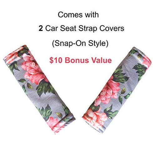 Breastfeeding Cover - Car Seat Cover with Bonus Strap Covers - Kiddo Kind Gray Floral...