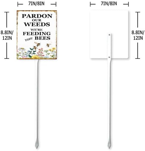 (8x12) IN Pardon Our Weeds We Are Feeding The Bees Yard Sign With Metal Stake For Garden Farm Decor Save The Bees Pollinator Lawn Sign Stand Tin W...