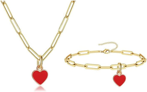 Fuqimanman2020 Sweet Enamel Forever Love Heart Shape Link Bracelet Paperclip Chain Stainless Steel Necklace for Mom Wife Lover Valentine's Day Pre...