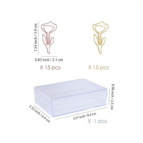 30pcs Flower Shape Paper Clips with Clear Box, Rose Gold and Yellow Gold, Funny Cute Paperclips Bookmarks Planner Clips for Fun Office Supplies Sc...