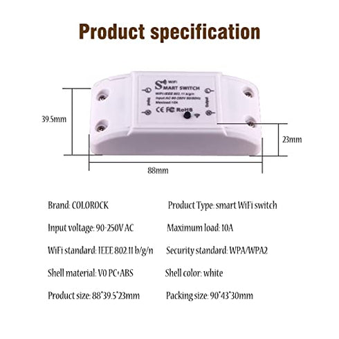 WiFi Wireless Remote Light Switch AC90-250V 10A,1CH Switch Realy,Mobile APP Control, Compatible with Alexa & Google Home Assistant?Voice Control.(...