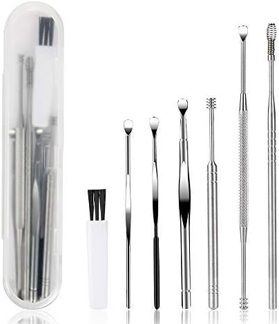 BetyBedy 7 Pcs Ear Pick, Ear Cleansing Tool Set, Ear Curette Earwax Removal Kit with a Small Cleaning Brush and Storage Box, Silver...
