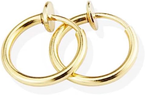 Clip On Hoop Earrings for Women - Silver and Gold-Tone Brass Spring Hoops for Non-Pierced Ears...