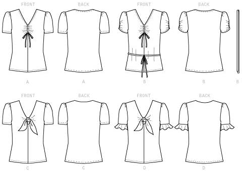 Butterick B6662D5 Easy to Sew Women's Pullover Tie Front Blouse Sewing Patterns Sizes 12-20...