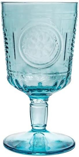 Bormioli Rocco Romantic Set Of 4 Stemware Glasses, 10.75 Oz. Colored Crystal Glass, Light Blue, Made In Italy....