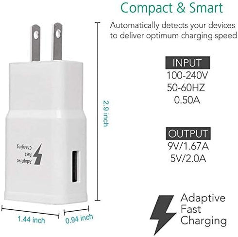 Adaptive Fast Charging USB Wall Charger Adapter for Samsung Galaxy s24 s23 s22 S21S10 S6 S7 S8 S9 / Edge/Plus/Active, Note 5 8, 9, Note 10, LG Qui...