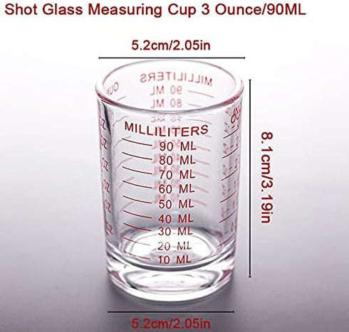 Shot Glass Measuring Cup 3 Ounce/90ML Liquid Heavy High Espresso Glass Cup 2 pcs by TIYOORTA (Red 90ML 2PCS)...
