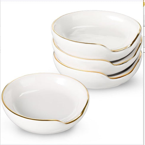 Boao 2.7 Inches Mini Ceramic Spoon Rests, Gold Rim Kitchen Spoon Rests, Mini Cooking Season Soup Holder for Stove Top Countertop, Teaspoon Rest, C...