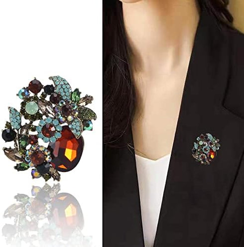 Vintage Austrian Crystal Rhinestone Elegant Party Flower Leaf Vine Brooch Pin...