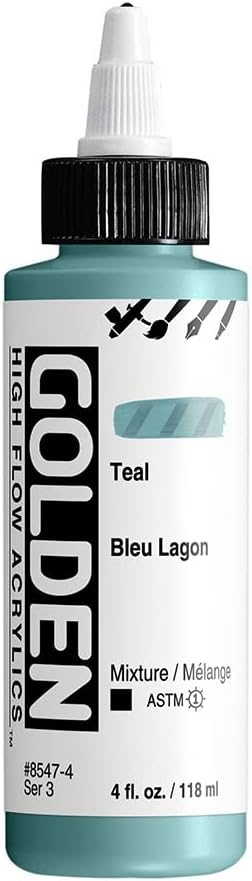 High Flow Acrylics by GOLDEN, Teal, 4 fl. oz. Bottle, Professional Acrylic Paint, Opaque...