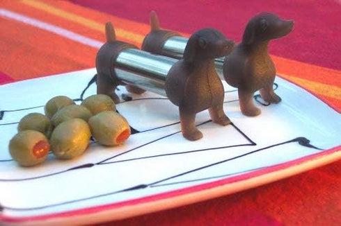 Kikkerland Dachshund Salt and Pepper Shakers, Brown/Silver...