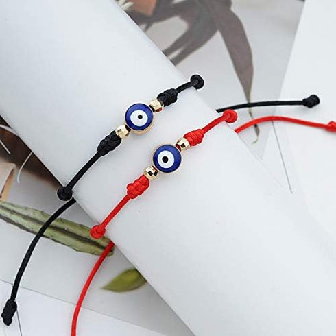 COLORFUL BLING Upgraded 7 Knots Evil Eye Bracelet with Message Card Adjustable Lucky Red String Bracelet Set Kabbalah Protection Friendship Wish B...