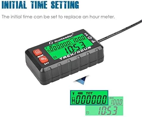 Runleader Hour Meter Tachometer, Maintenance Reminder, Alert RPM Reminder, Initial Hours Settable, Battery Replaceable, Use for Lawn Mower Generat...