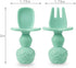 PandaEar 4 Pack Silicone Baby Spoons and Fork Feeding Set- Anti-Choke First Self Feeding Utensils for Baby Led Weaning Ages 3 Months (Cyan+Blue)...