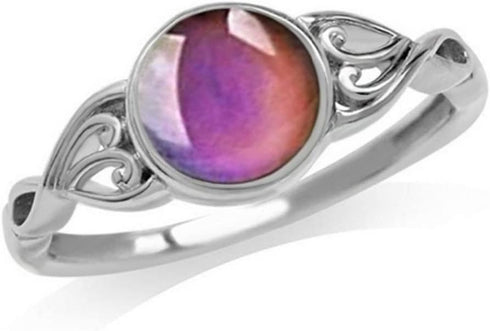 HUKQBUNX 925 sterling silver fashion color changing mood Ring Round Cut Cubic Zircon eternal CZ commitment Moonstone mood change wedding engagemen...