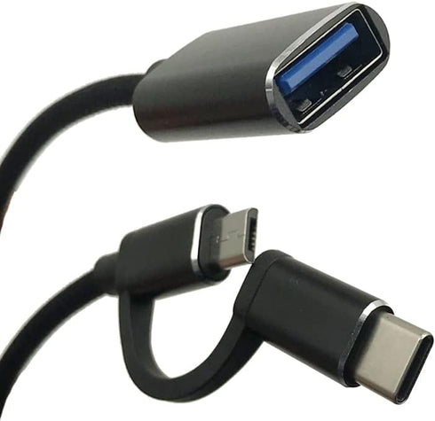 2Pack 2 in 1 Weave Micro USB and Type C Male to USB 2.0 Female Converter On-The-Go (OTG) Adapter Cable(Black),Aluminum Housing, 2Pack Black...
