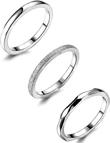 3Pcs 2mm Eternity Stackable Stainless Steel Band Ring for Girls Statement Wedding Ring For Women Shiny And Hammered Resin Rings Rose Gold...