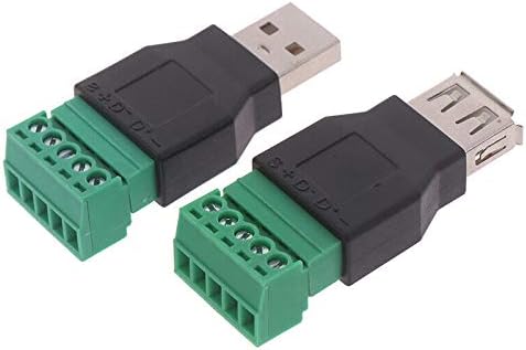 VizGiz 2 Pack USB 2.0 Plug Replacement 5Pin Solderless Screw On Type USB Terminal Block Connector Male and Female Socket Jack Adapter for LED Stri...
