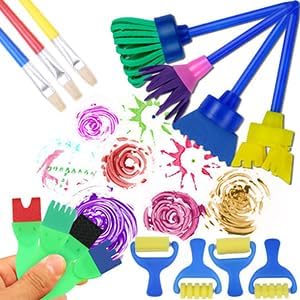 Kids Paint Brushes Set, 12 Pack Washable Sponge Painting Brushes, Early Learning Sponge Painting Tools Arts Craft...