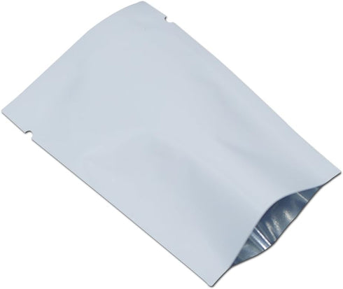 PABCK 100 Pieces White Metallic Mylar Foil Open Top Sealable Bags 3.1x4.7 inch Vacuum Heat Seal Pouches for Food Storage Packaging with Tear Notch...