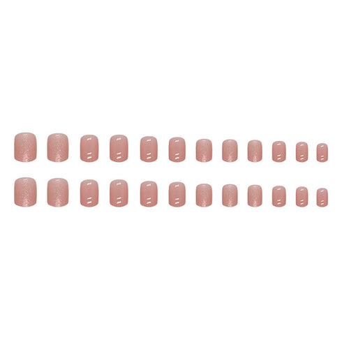 24Pcs Pink Press on Nails Short Square Fake Nails Pink Glitter Full Cover Artificial Nails Glue on Nails Nude Glossy Designs Nails Art Supplies Co...