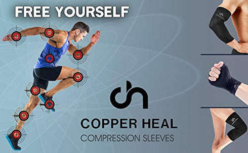 COPPER HEAL Arch Copper Compression Support Brace 2 units Foot Plantar Fasciitis Sleeves Helps Relief Heel Spurs Flat Feet Ankle Achilles Tendon I...