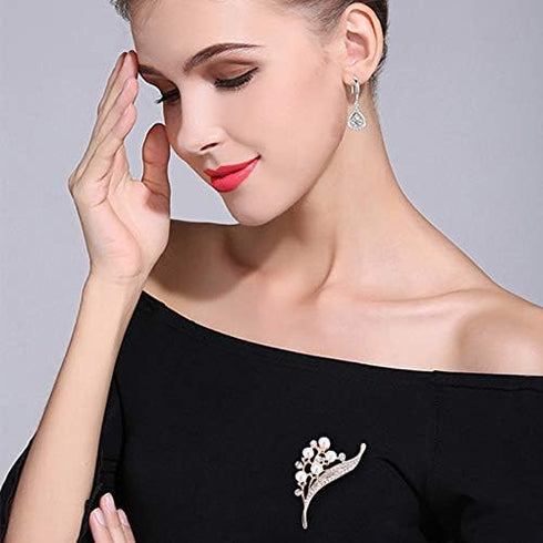 Women's Flower Brooch Pin Pearl Diamond Breastpin for Wedding/Banquet/Bouquet...
