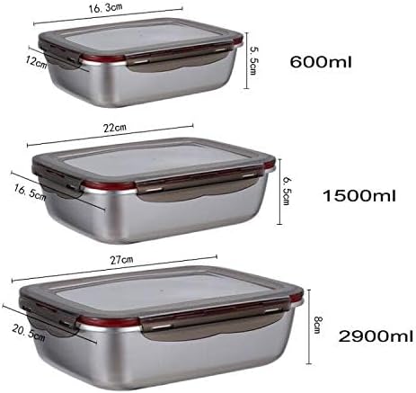 3 Pieces Stainless Steel Food Storage Container with Lids Airtight Metal Food Containers Stackable Meal Prep Leftover Containers for Freezer Fridg...