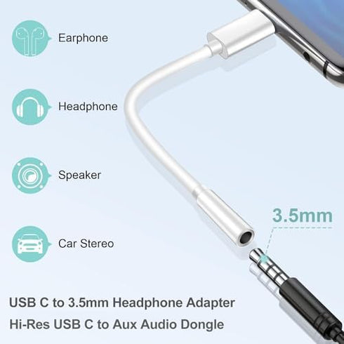 Universal 2-Pack USB-C to 3.5mm Headphone Jack Adapter Audio Adapter, Compatible with iPhone 15/15 Plus/15 Pro/15 Pro Max, Galaxy S23/S23/S22/S21 ...