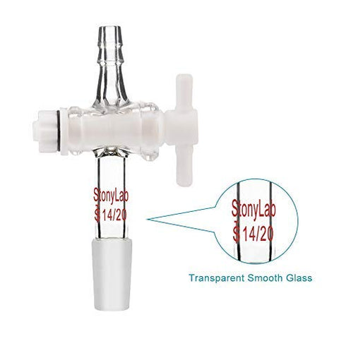 StonyLab Vacuum Flow Control Adapter with PTFE Stopcock, 14/20 Joint and Straight Hose Connection for Lab Supply...