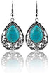Harlorki Retro Vintage Bohemia Style Alloy Metal Chain Turquoise Pendent Necklace Hook Earrings Fashion Jewelry Set for Women Lady...