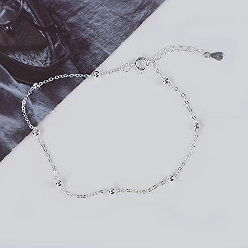 925 Sterling Silver Ankle Bracelet for Women Adjustable Bead Ankets Bracelets for Women Girls Satellite Anklet Beach Jewelry Link Chain Bracelet...